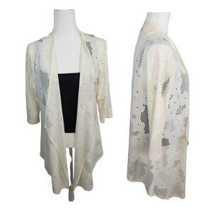 Clara Sunwoo Ivory Laser-Cut Open Front Kimono Cardigan Size Large